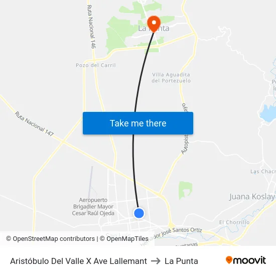 Aristóbulo Del Valle X Germán Lallermant to La Punta map