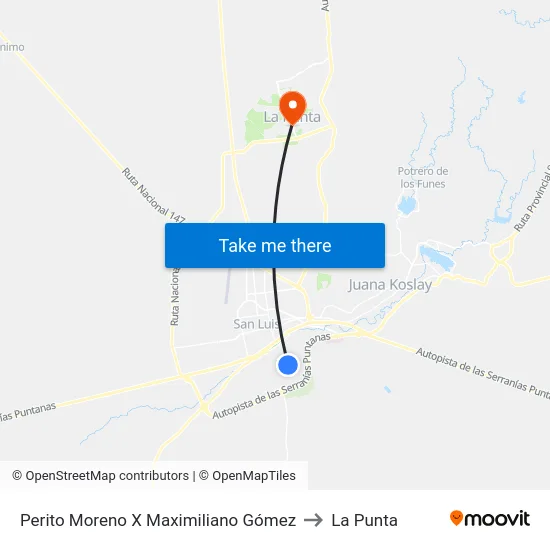 Perito Moreno X Maximiliano Gómez to La Punta map