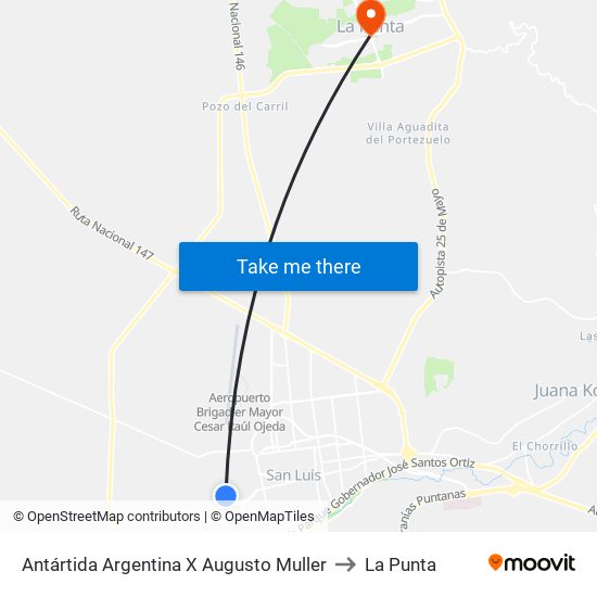 Antártida Argentina X Augusto Muller to La Punta map