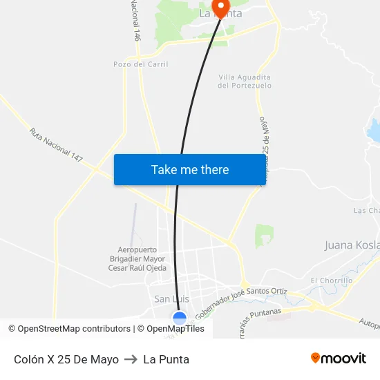 Colón X 25 De Mayo to La Punta map