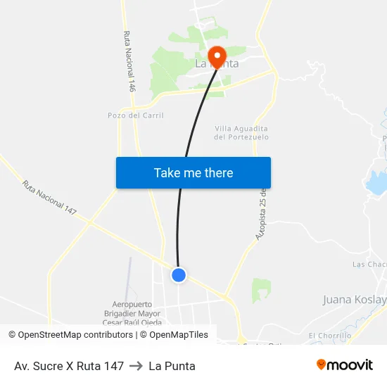 Av. Sucre X Ruta 147 to La Punta map