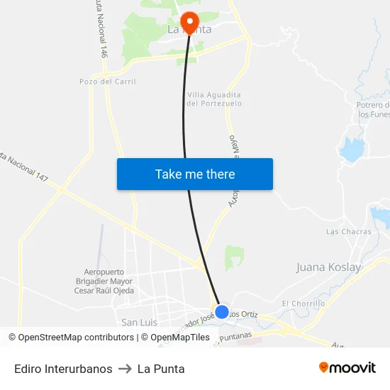 Ediro Interurbanos to La Punta map