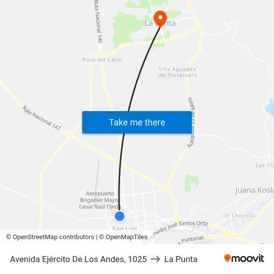 Avenida Ejército De Los Andes, 1025 to La Punta map