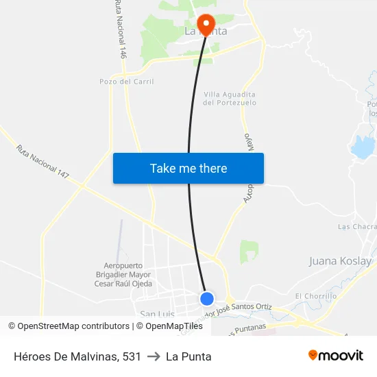 Héroes De Malvinas, 531 to La Punta map