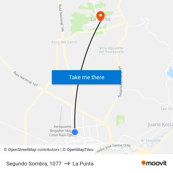 Segundo Sombra, 1077 to La Punta map