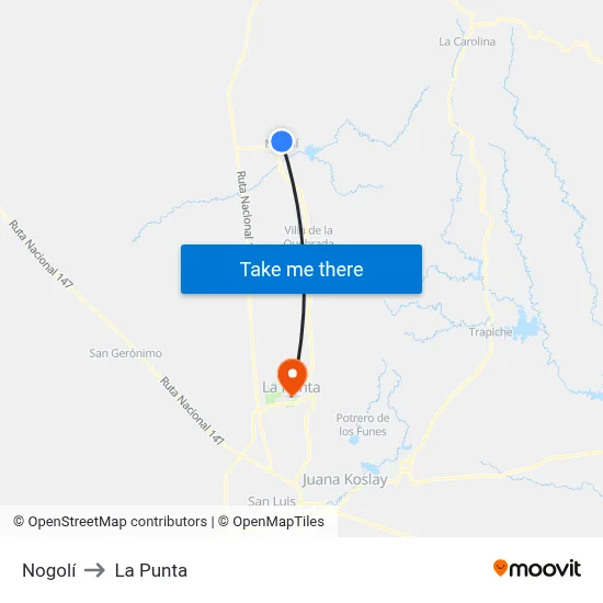 Nogolí to La Punta map