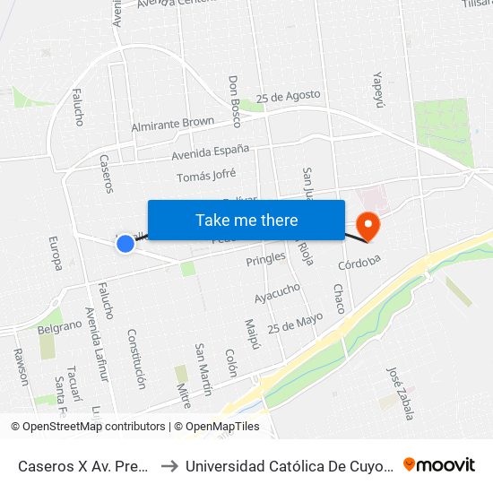 Caseros X Av. Presidente Illia to Universidad Católica De Cuyo (Sede San Luis) map
