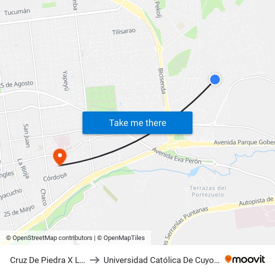 Cruz De Piedra X Las Acacias to Universidad Católica De Cuyo (Sede San Luis) map
