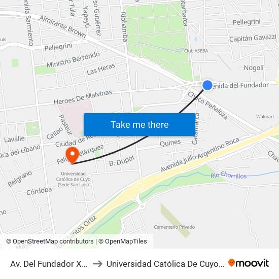 Av. Del Fundador X Catamarca to Universidad Católica De Cuyo (Sede San Luis) map