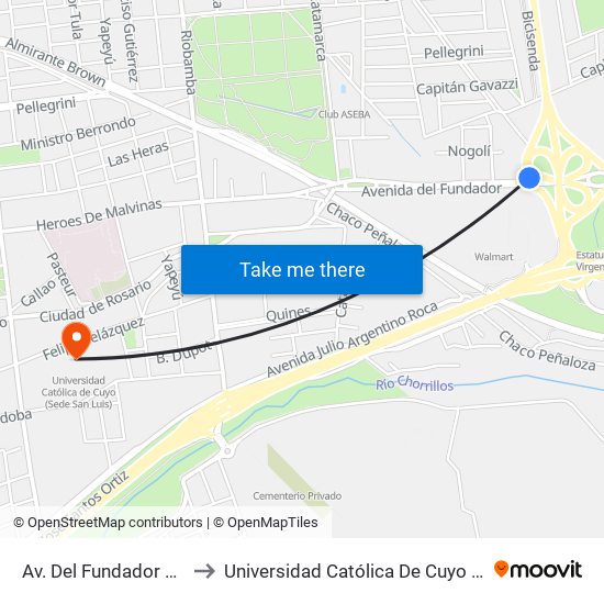 Av. Del Fundador X Ruta 147 to Universidad Católica De Cuyo (Sede San Luis) map