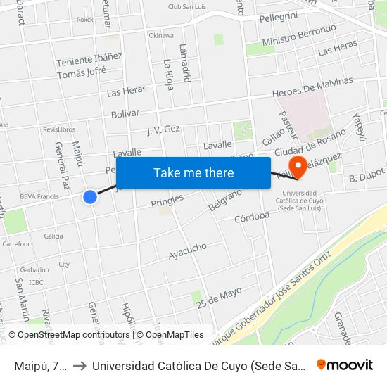 Maipú, 788 to Universidad Católica De Cuyo (Sede San Luis) map