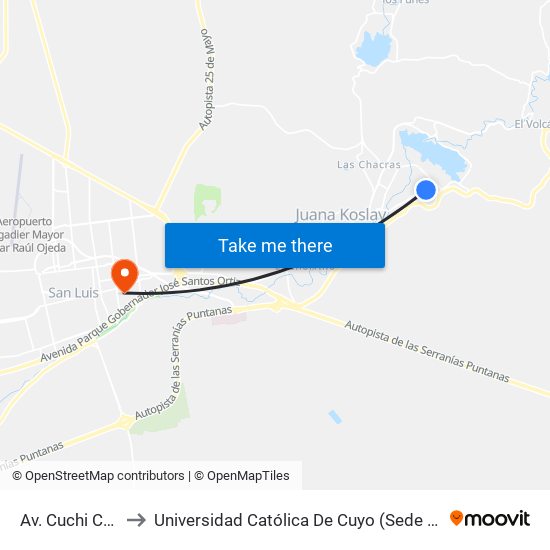 Av. Cuchi Corral to Universidad Católica De Cuyo (Sede San Luis) map
