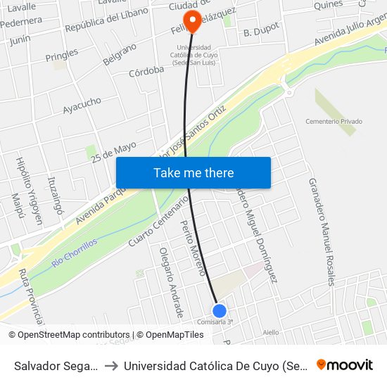 Salvador Segado, 32 to Universidad Católica De Cuyo (Sede San Luis) map