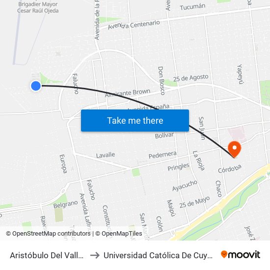 Aristóbulo Del Valle X Santa Fe to Universidad Católica De Cuyo (Sede San Luis) map