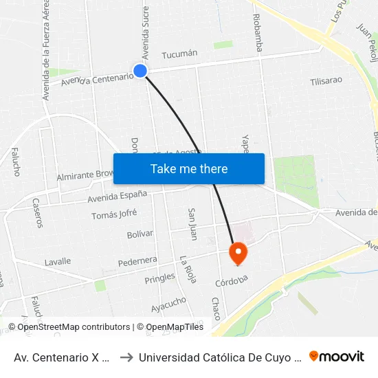 Av. Centenario X Don Bosco to Universidad Católica De Cuyo (Sede San Luis) map