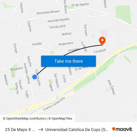 25 De Mayo X Falucho to Universidad Católica De Cuyo (Sede San Luis) map