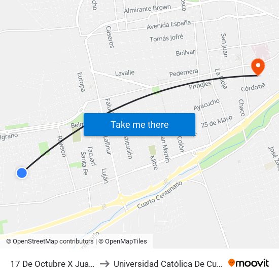 17 De Octubre X Juan Díaz De Solís to Universidad Católica De Cuyo (Sede San Luis) map