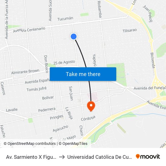 Av. Sarmiento X Figueroa Abelardo to Universidad Católica De Cuyo (Sede San Luis) map