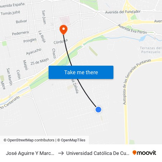 José Aguirre Y Marcelino Rodriguez to Universidad Católica De Cuyo (Sede San Luis) map