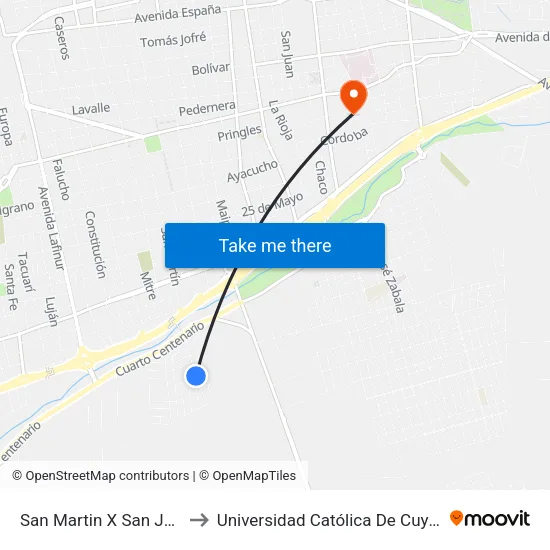 San Martin X San Jose De Flores to Universidad Católica De Cuyo (Sede San Luis) map