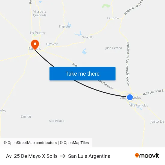 Av. 25 De Mayo X Solís to San Luis Argentina map