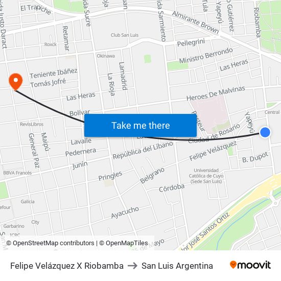 Felipe Velázquez X Riobamba to San Luis Argentina map