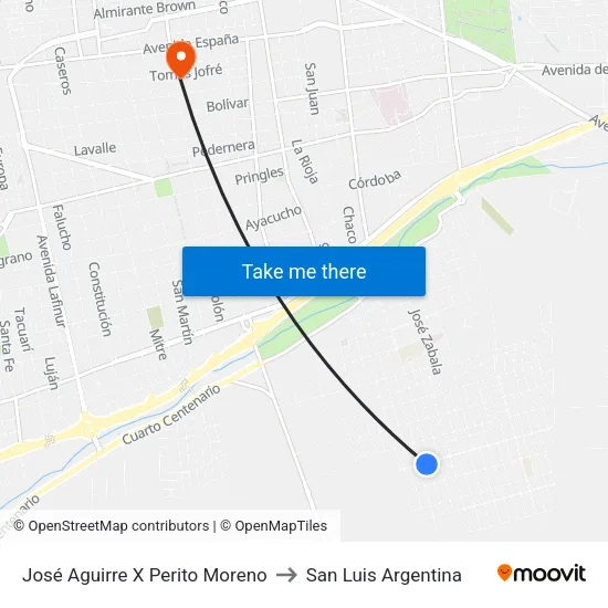 José Aguirre X Perito Moreno to San Luis Argentina map