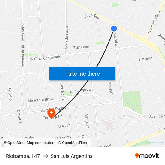Riobamba, 147 to San Luis Argentina map