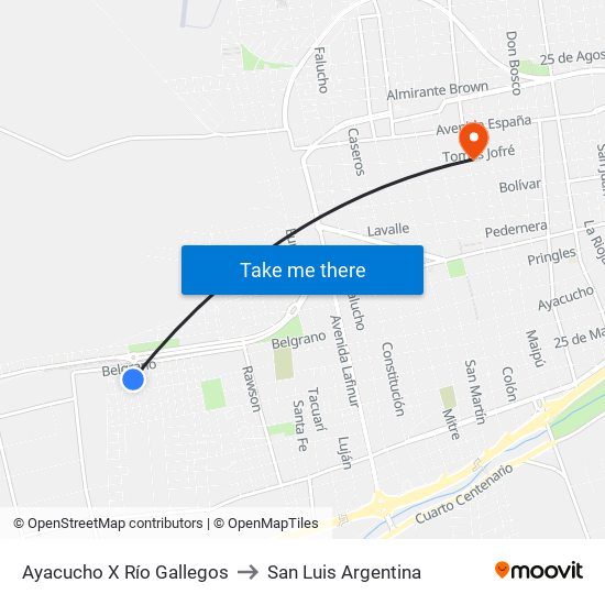 Ayacucho X Río Gallegos to San Luis Argentina map