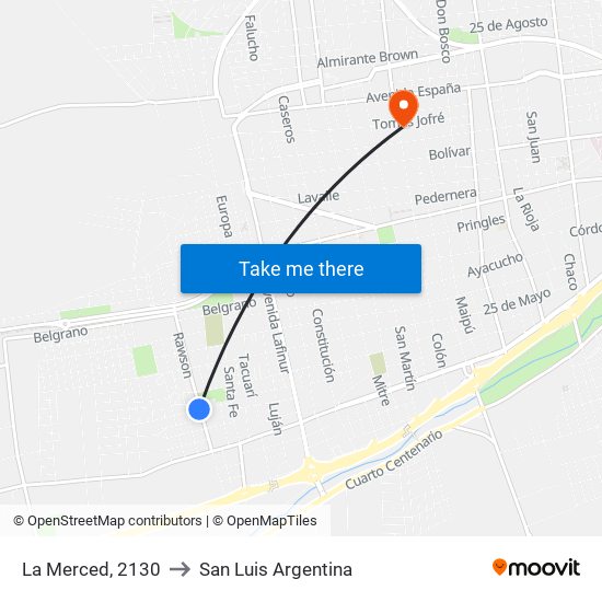 La Merced, 2130 to San Luis Argentina map