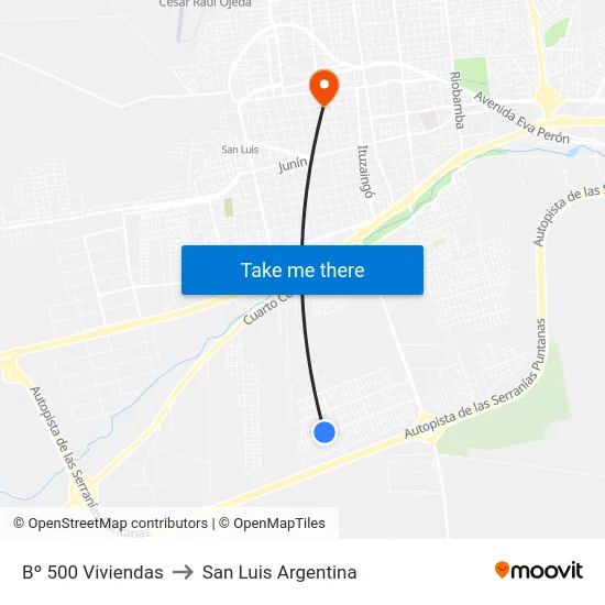 Av. Serranías 6 X Serranías 43 to San Luis Argentina map