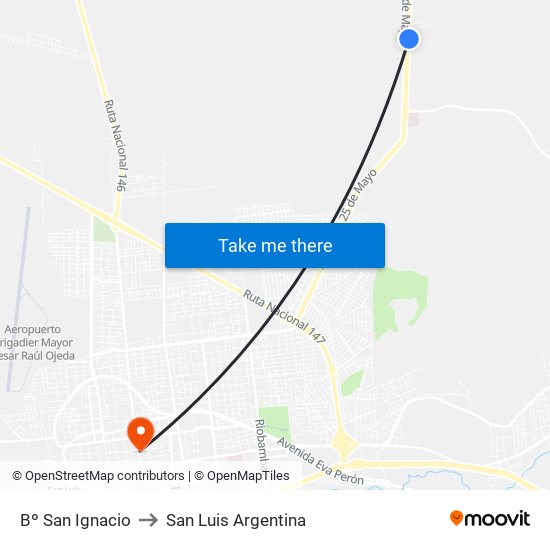 Bº San Ignacio to San Luis Argentina map