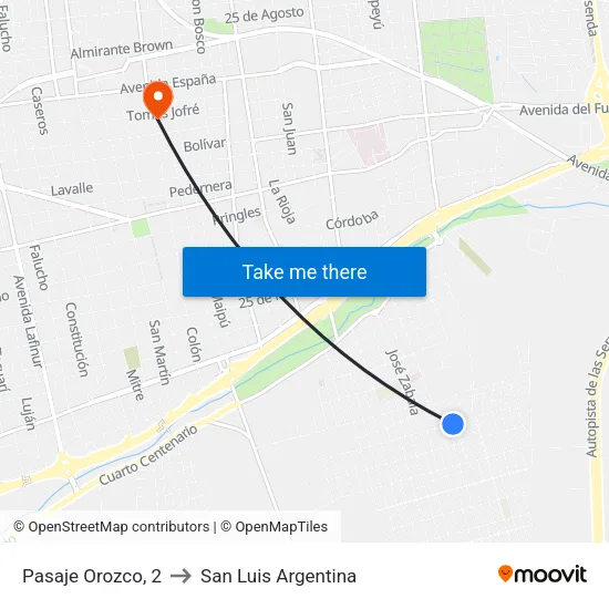 Pasaje Orozco, 2 to San Luis Argentina map
