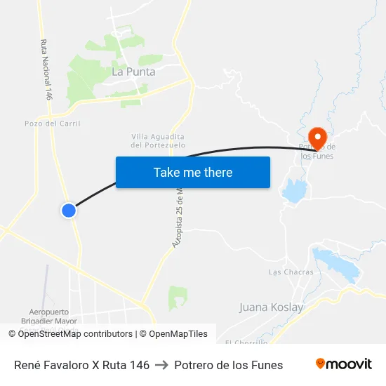 René Favaloro X Ruta 146 to Potrero de los Funes map