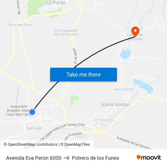 Av. Eva Perón X Estado De Israel to Potrero de los Funes map