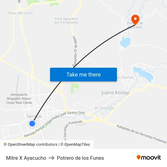 Mitre X Ayacucho to Potrero de los Funes map