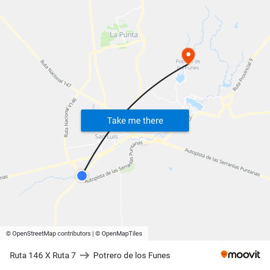 Ruta 146 X Ruta 7 to Potrero de los Funes map