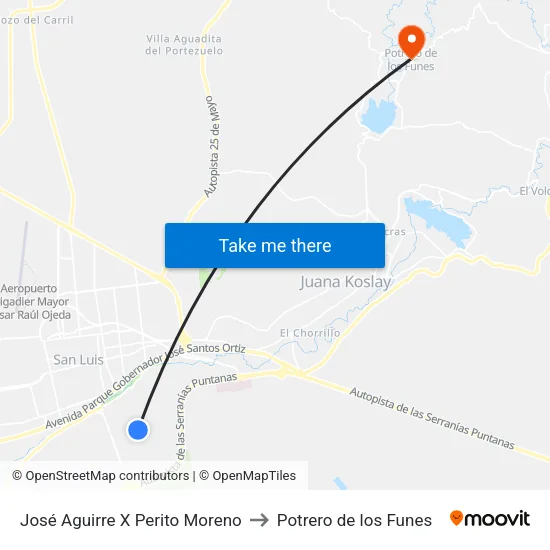 José Aguirre X Perito Moreno to Potrero de los Funes map