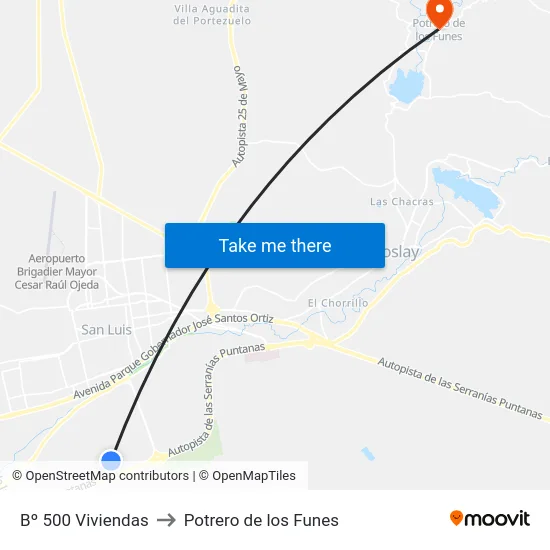 Av. Serranías 6 X Serranías 43 to Potrero de los Funes map