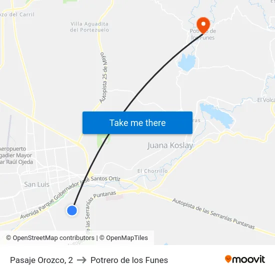 Florencio Navarro X José Burgos to Potrero de los Funes map