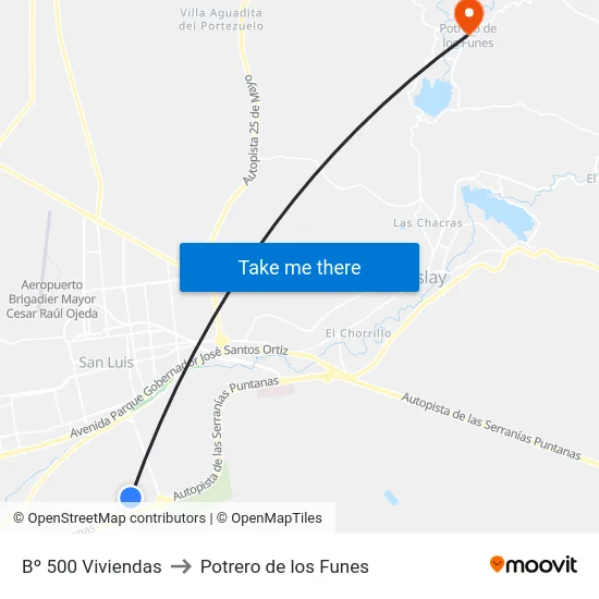 Av. Serranías 6 X Serranías 25 to Potrero de los Funes map