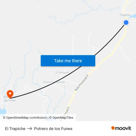 El Trapiche to Potrero de los Funes map