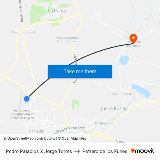 Pedro Palacios X Jorge Torres to Potrero de los Funes map