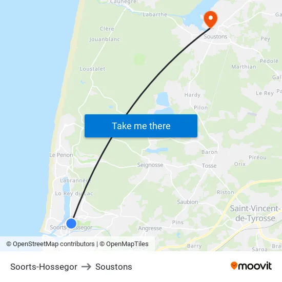 Soorts-Hossegor to Soustons map
