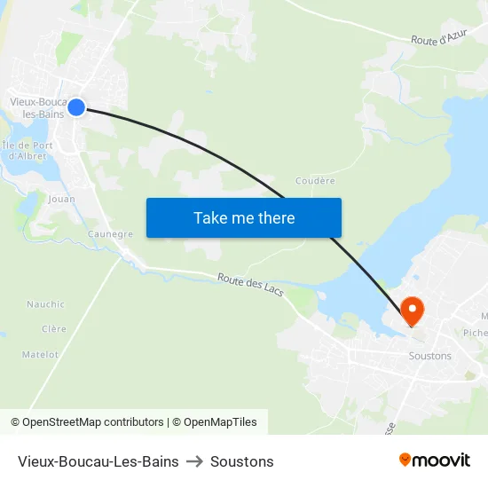 Vieux-Boucau-Les-Bains to Soustons map