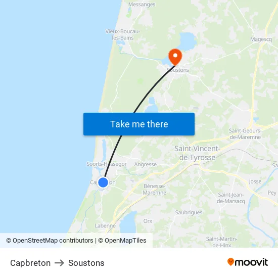 Capbreton to Soustons map