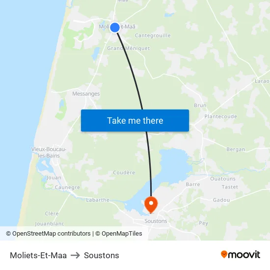 Moliets-Et-Maa to Soustons map