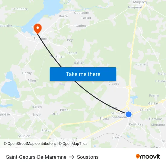 Saint-Geours-De-Maremne to Soustons map