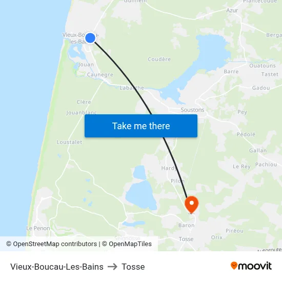 Vieux-Boucau-Les-Bains to Tosse map