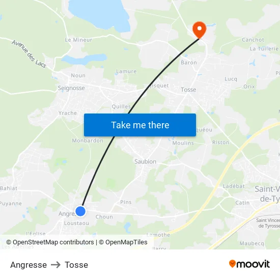 Angresse to Tosse map